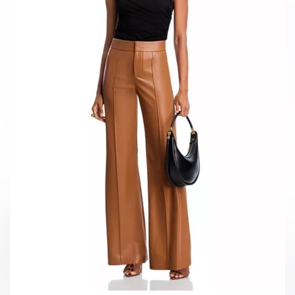 NEW Alice + Olivia Dylan High Waist Wide Leg Pant in Faux Leather Camel 🐪 - Picture 1 of 9